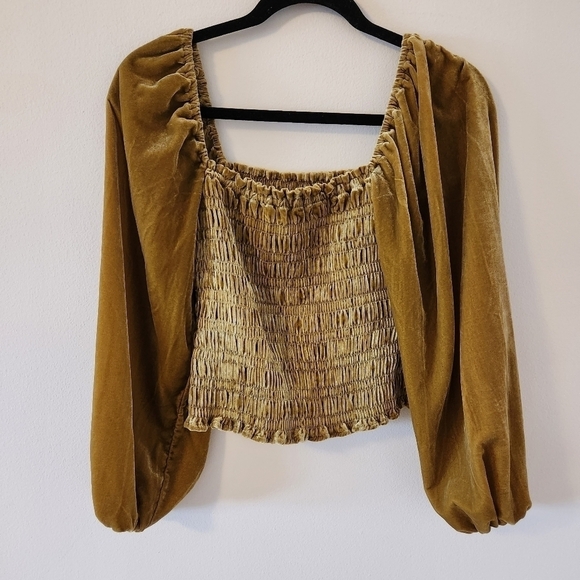NWT Anthropologie Gold Puff-Sleeved Velvet Blouse, size small - Picture 6 of 10